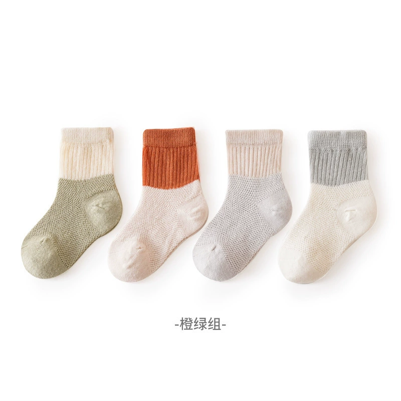 Детские летние цветные дышащие хлопковые knee socks, середина длины, хлопок с хлопковым ворсом, оптом