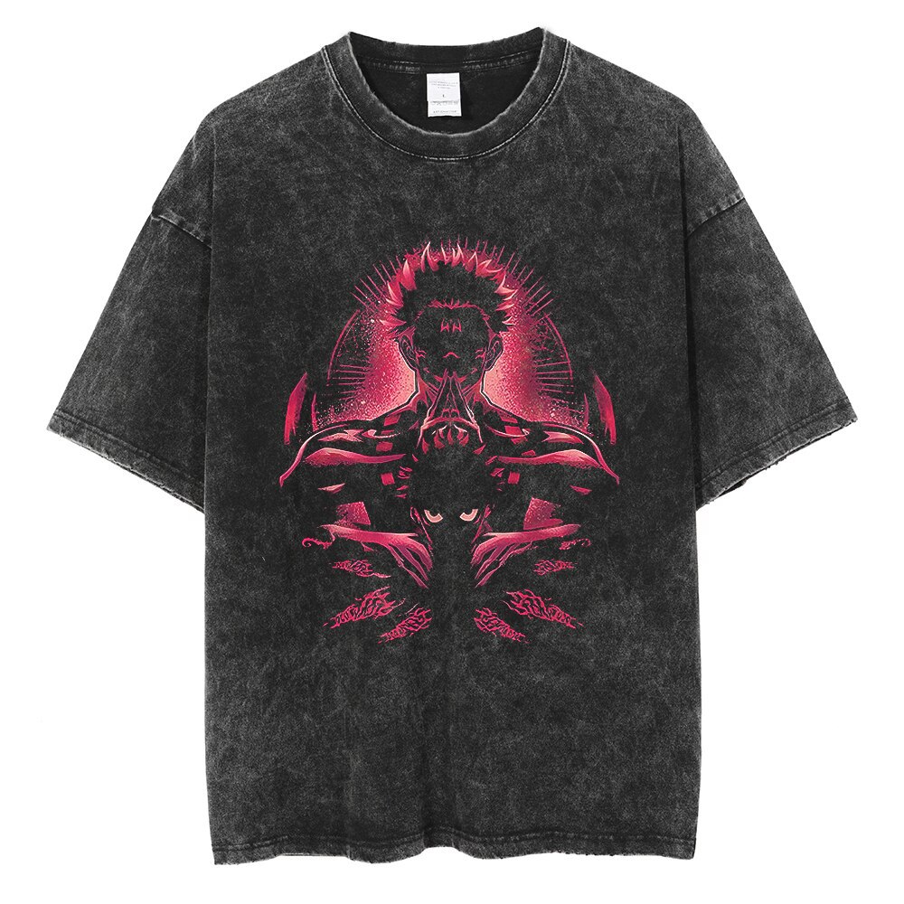 Washing retro T -shirt street hip -hop anime five enlightenment…