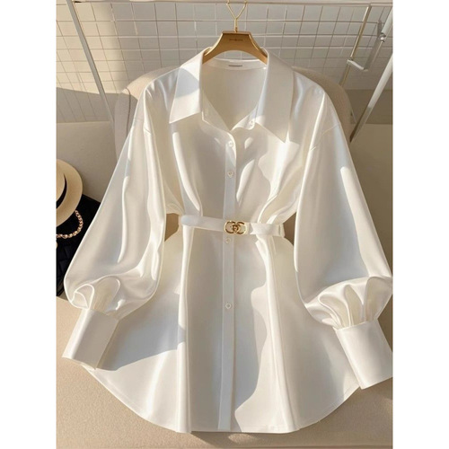 Early autumn new women's clothes French high-end shirt, light luxury design, white shirt, top, women's light sophisticated style