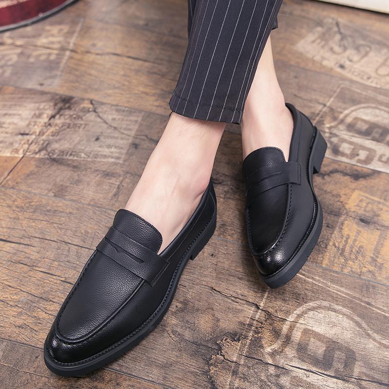 Men's Leather Shoes for All Seasons, Korean Style Slip-Ons, Retro British Slip-Ons, Round-Toe Loafers, Breathable Lazy Casual Men's Shoes, Trendy