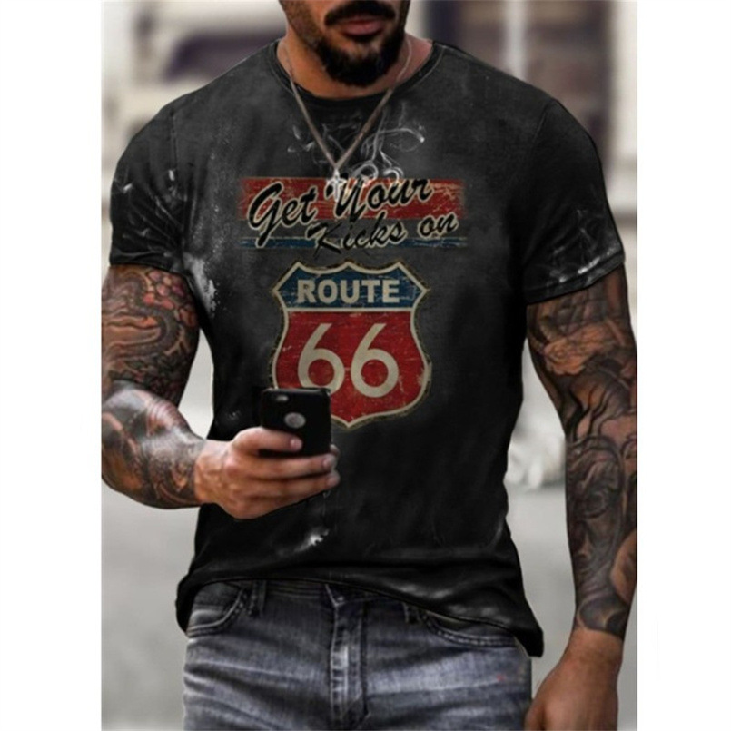 Summer Men T Shirts Vintage Short Sleeve America Route 66 Letter 3D Printed Fashion O Neck T Shirts Oversized Tops Man Clothes_voghion.com