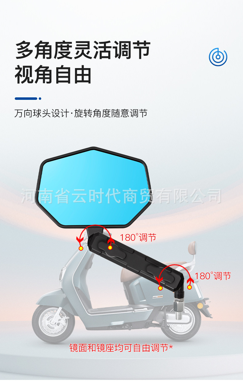 Motorcycle Rearview Mirror Windshield Wide-Angle Panoramic Rearview Mirror Auxiliary Mirror Blind Spot 180-Degree Reflective Blue and White Glass
