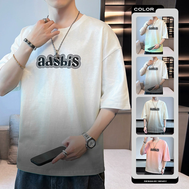 Летняя хлопчатобумажная футболка с короткими рукавами мужской гонконгский ветер прилив