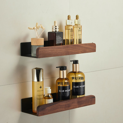 Bathroom walnut storage rack wall-mounted bathroom hand-washing sink bedroom solid wood punch-free dressing rack light luxury