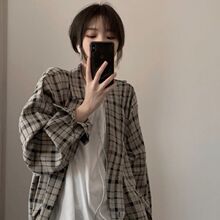 ins原宿风休闲格子衬衫复古风慵懒韩版港风宽松百搭男女同款外套