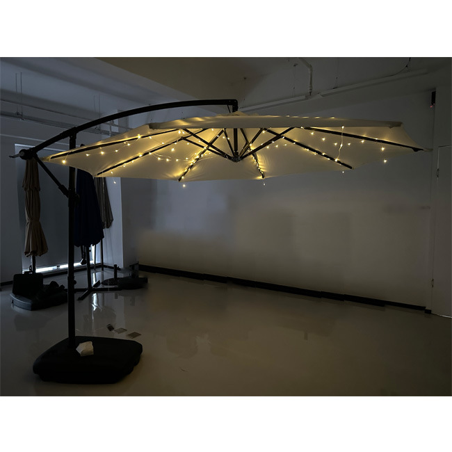 Parasol al aire libre jardín jardín luces led cadena con control remoto protección solar hogar banana paraguas al por mayor comercio exterior image 4