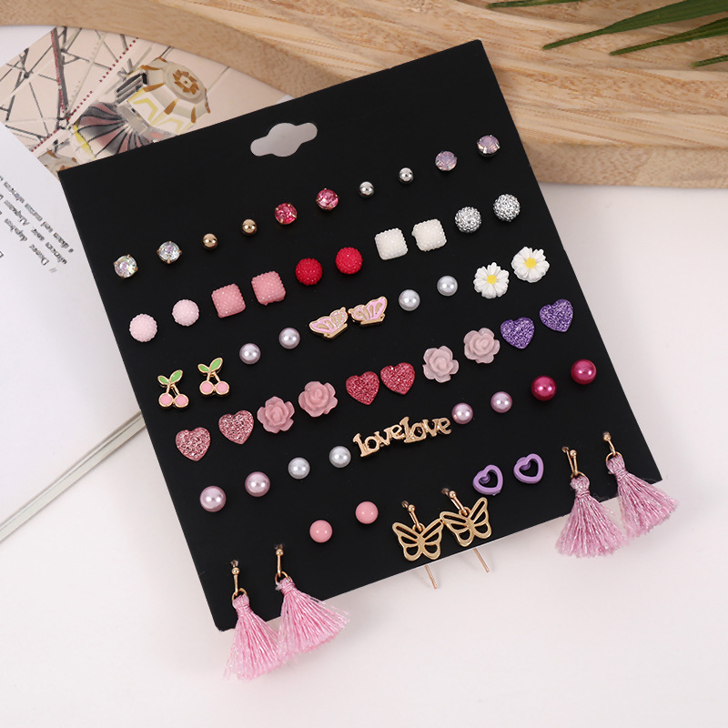 Sucré Cerise Forme De Cœur Fleur Alliage Placage Incruster Strass Boucles D'oreilles 1 Jeu display picture 2