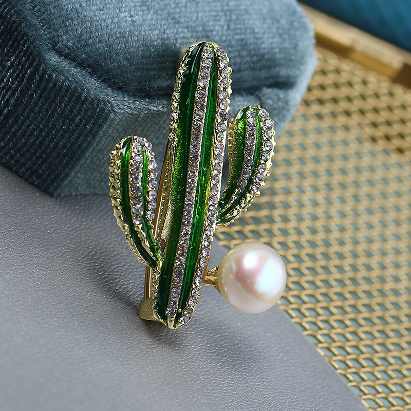 DIY accessories cactus alloy gold-plated brooch pearl brooch accessories corsage empty holder versatile female Korean jewelry