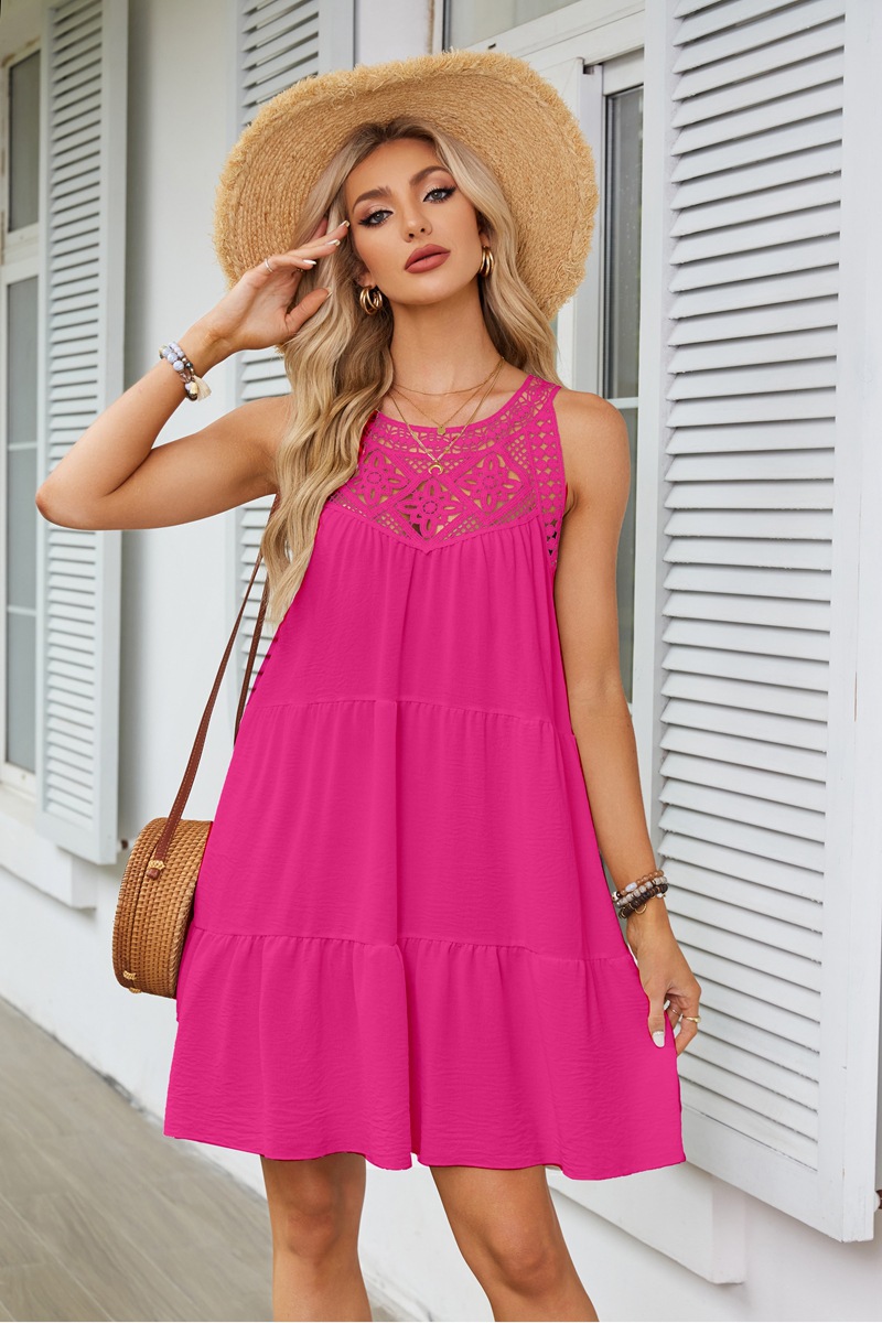 Women's Regular Dress Simple Style Halter Neck Lace Sleeveless Solid Color Knee-Length Holiday Daily display picture 10