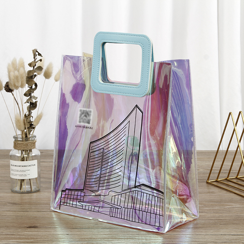 pvc镭射手提袋定制logo幻彩网红购物袋定做ins时尚广告礼品包装袋