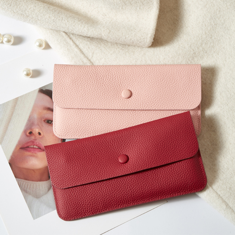 Envelope Women's Small Wallet Women's Yellow Long Cowhide Clutch Genuine Leather Wallet 2025 New Mobile Phone Small Bag