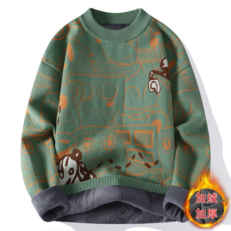 2024 осень и зима новый бархатный толстый свитер вязаный свитер мужской свободный фон 1029