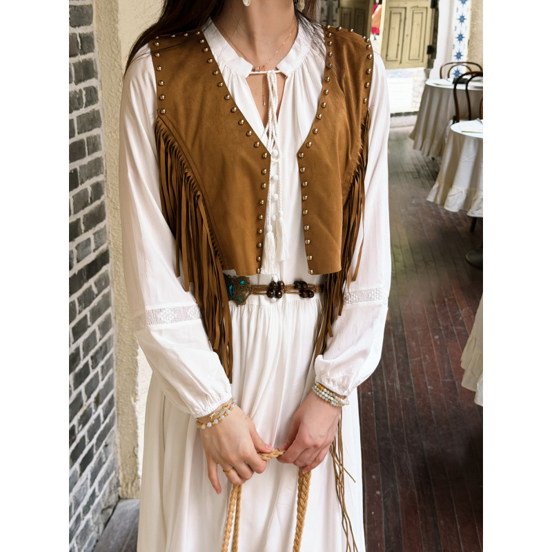 2026 New Summer Style White Long Fairy Vacation Dress with Tassel Vest and Belt Two-Piece Set for Women 2026 New Summer Style White Long Fairy Vacation Dress with Tassel Vest and Belt Two-Piece Set for Women
