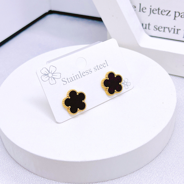 Estilo francés joyería fresca Concha flor pulsera titanio acero aretes traje cinco hojas flor collar no-decoloración joyería para las mujeres