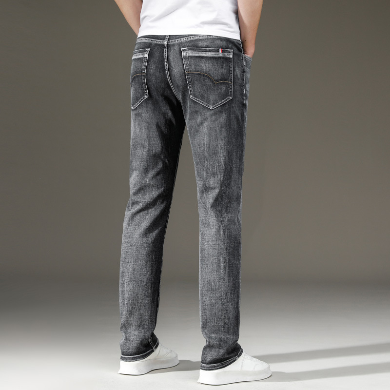 Pantalones vaqueros rectos de negocios de alta gama gris ahumado hombres de alta cintura marca de moda pantalones de mezclilla de mediana edad