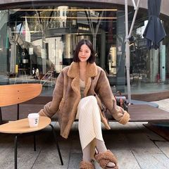 2025加厚皮毛一体羊羔毛外套女上衣秋冬机车服宽松皮衣毛毛中长款