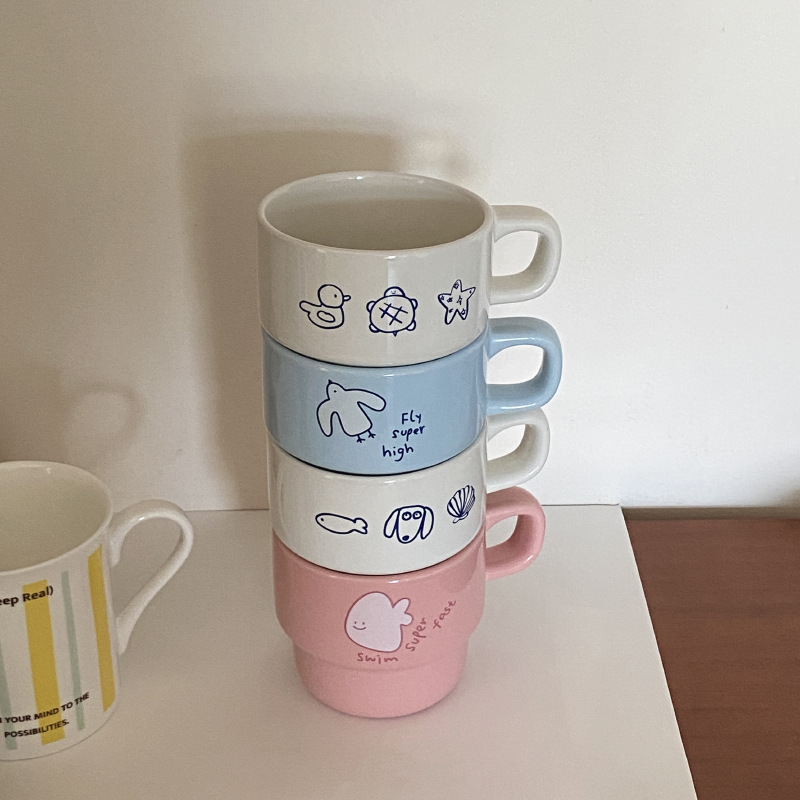 可爱小众卡通小飞鸟马克杯陶瓷杯 情侣杯礼物|undefined