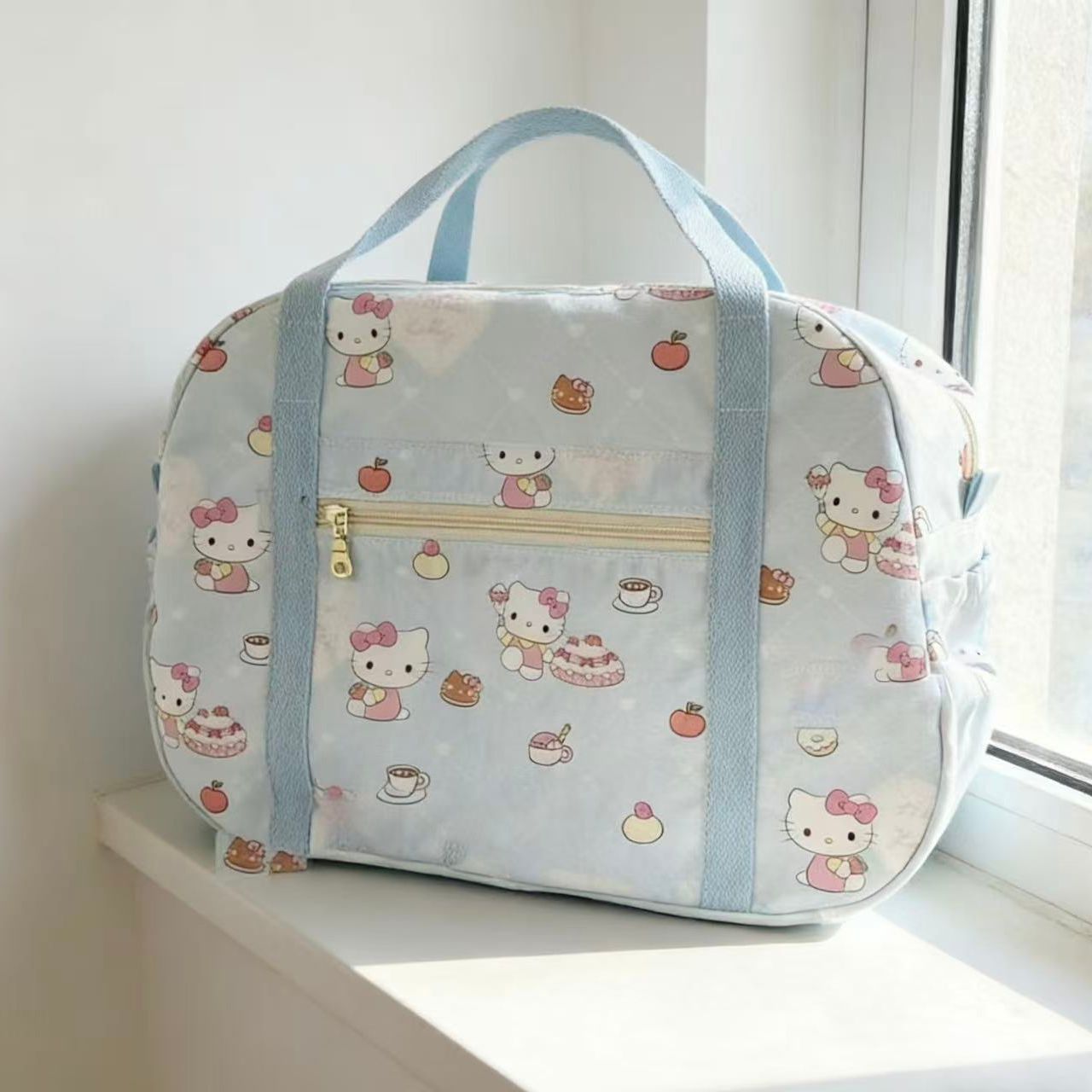 Cute Kitten Student Luggage Bag, Foldable Portable Travel Bag, Large Capacity Cartoon Storage Bag, Outdoor Tote Bag