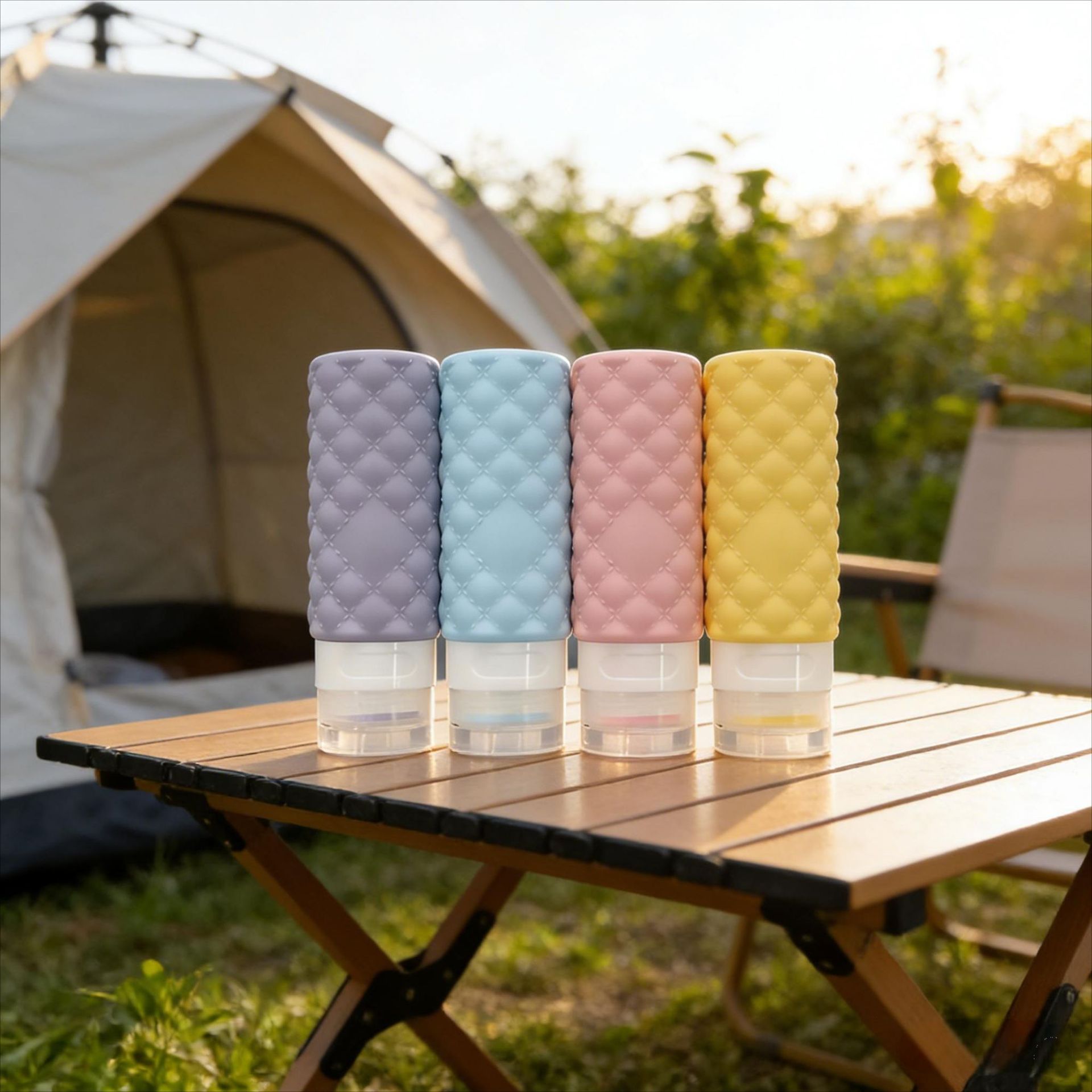 亚马逊硅胶分装瓶洗发水沐浴露乳液收纳瓶子外出旅行分装瓶4件套