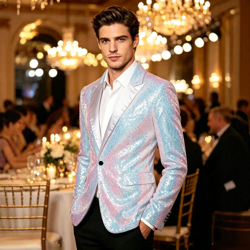Cross-Border Sequined Men's Suit for Stage Performance, Shiny Nightclub Style Suit, Men's Formal Wear, Host Emcee Jacket