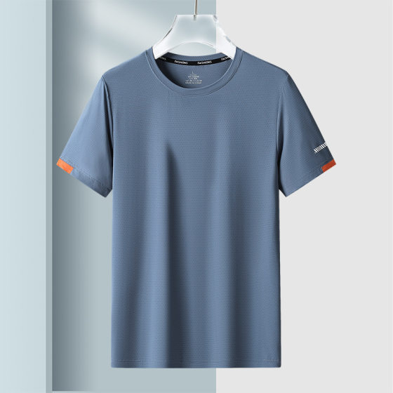 Men's Summer Skin-friendly Mesh Breathable Sports Loose Elastic Short-sleeved Fitness Training Casual Ice Silk Quick-drying T-shirt