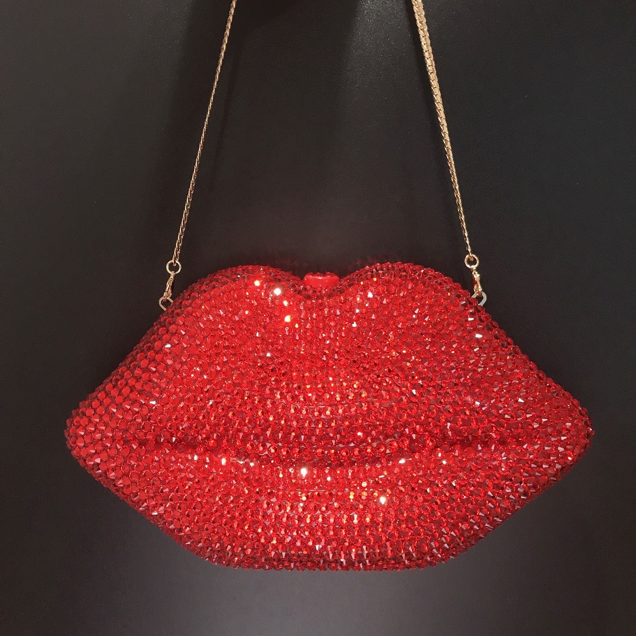 Bolsa de diamantes de labios rojos, bolsa de diamantes de color sólido, bolsas de diamantes de mano, bolsas de embrague de labios