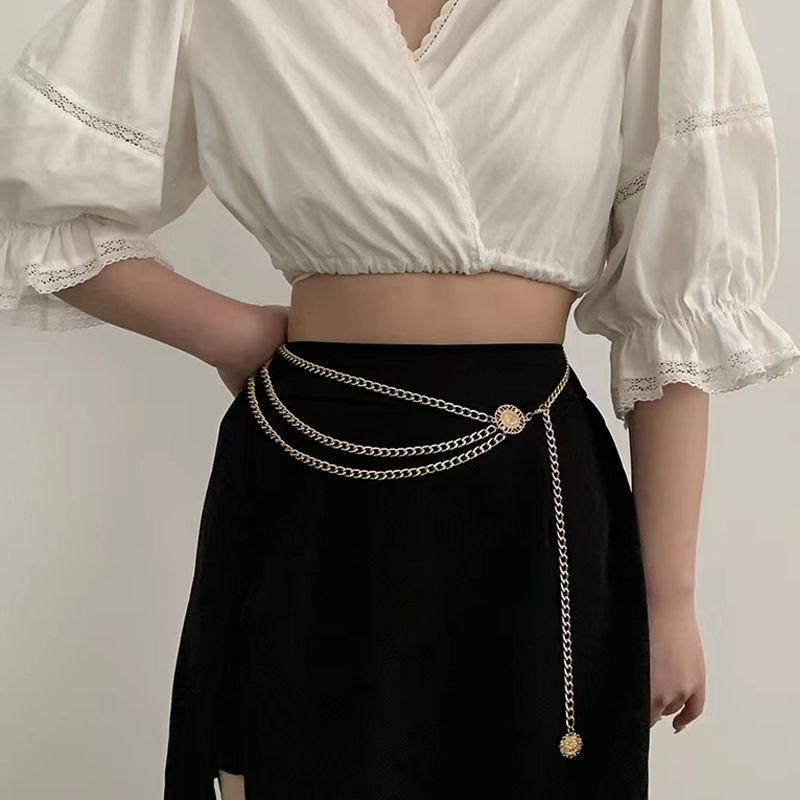 Estilo europeo y americano transfronterizo moda multi-capa de aleación cuerpo cadena joyería Reina cabeza retro calle tiro adelgazamiento cintura cadena moda