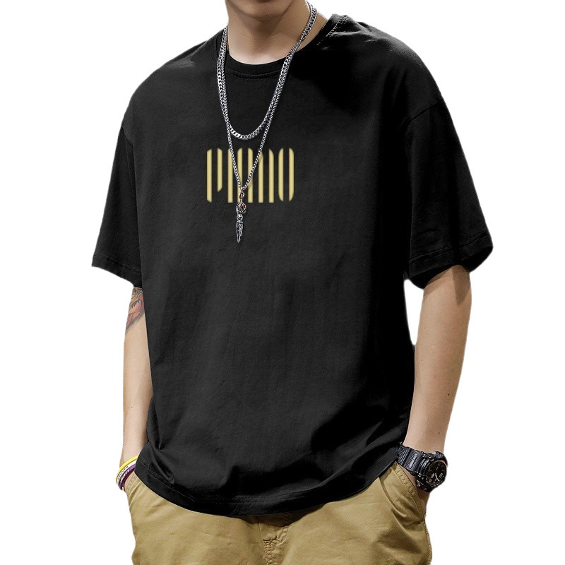 Camiseta de estilo americano de alta calle para hombres de verano in tide marca de algodón de manga corta ropa de cuello redondo de tendencia suelta manga de cinco partes