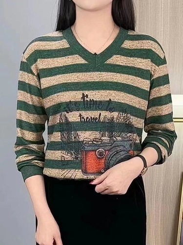 Autumn and Winter Women's Mother Fashion Versatile Long Sleeve Collar Base Shirt Stylish Hides Fat Slimming Top