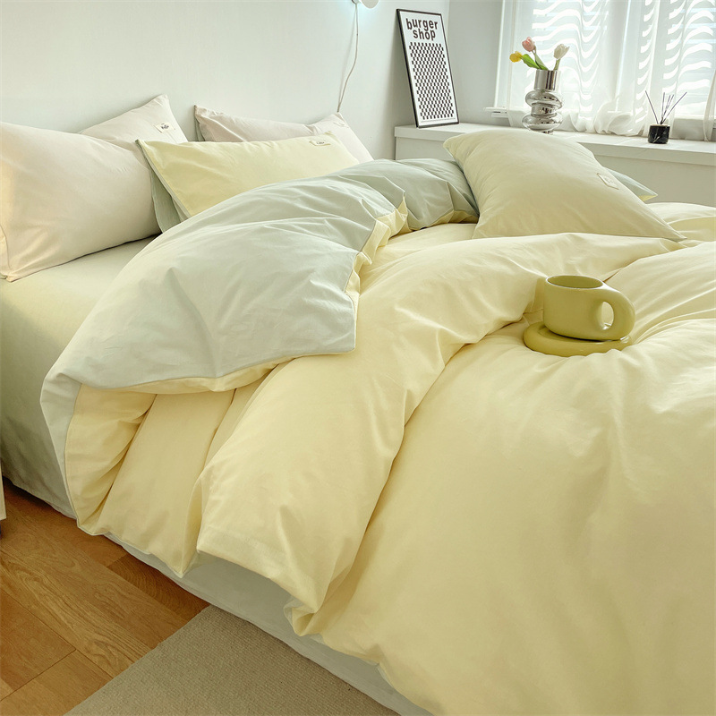 Estilo simple algodón lavado de algodón traje de cuatro piezas 100 algodón individual funda de edredón otoño e invierno dormitorio de estudiantes ropa de cama