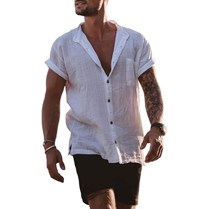 Men's Solid Color Simple Style Turndown Short Sleeve Loose Men's T-shirt display picture 1