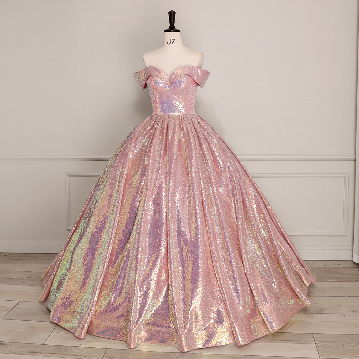 Damenbekleidung Braut verträumtes buntes Paillettenball-Performance-Kostüm mit einer Schulter Hochzeitskleid_voghion.com