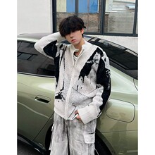 安野森韩系秋冬渐变刺绣慵懒风vintage毛衣男装荆棘高级拉链开衫