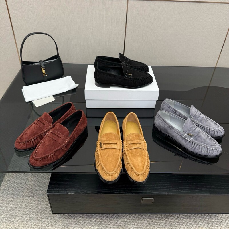 High-End New Full Genuine Leather Metal Buckle Loafers Round-Toe Cowhide Pleated Flats One-Leg Toe-Cap Casual Women's Shoes