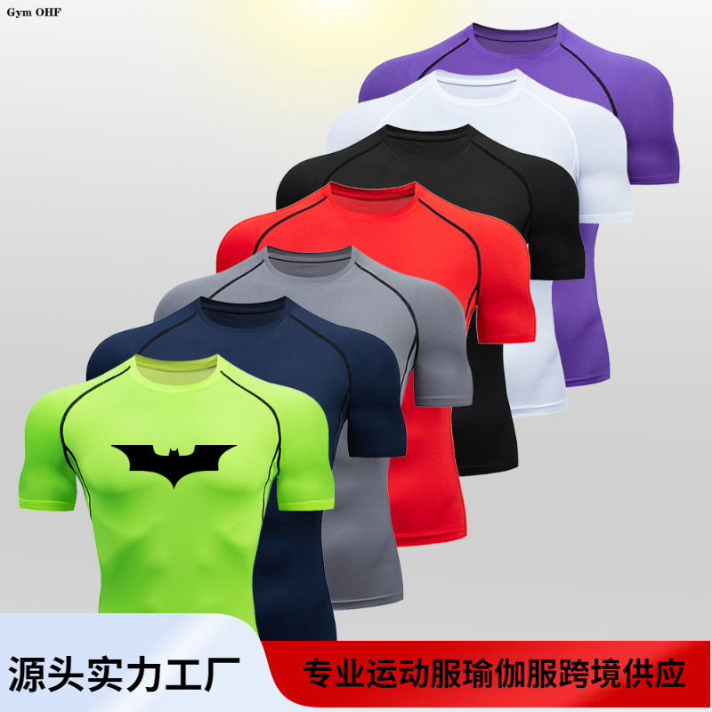 Wide Batman cross-border factory sales men's gym tight T-shirt quick-drying high-elastic sports shirt Wide Batman cross-border factory sales men's gym tight T-shirt quick-drying high-elastic sports shirt
