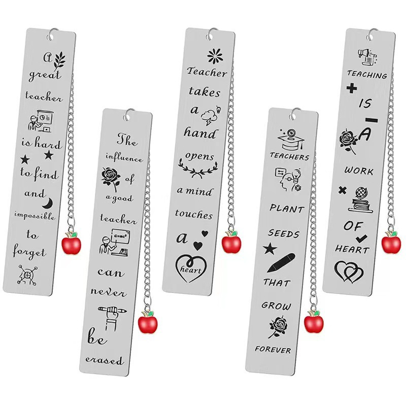 Marcadores de acero inoxidable europeos y americanos Regalos de la temporada de graduación Grabado con láser Gracias Regalos del día del maestro Libro Marcadores de metal