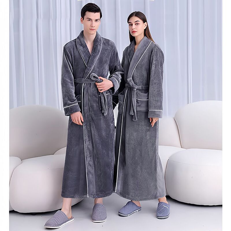 Thickened and Longed Flannel Couple Nightgown Women's Winter Pajamas Bathrobe Bathrobe Men's Autumn Coral Velvet Home Clothes