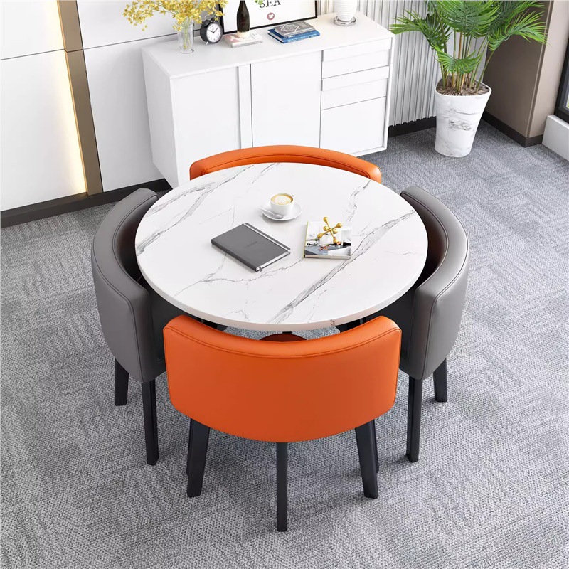 Conjunto de mesa y sillas para recepción, mesa de negociación, mesa y sillas para recepción de tienda, mesa redonda pequeña de oficina, estilo empresarial