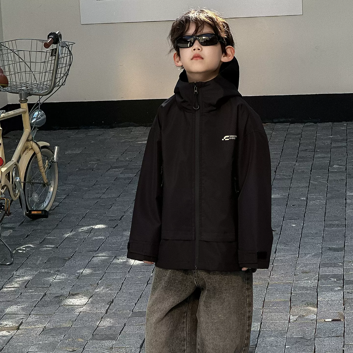 棉小铺冲锋衣儿童秋季韩版2025新款童装连帽三防外套纯色户外运动