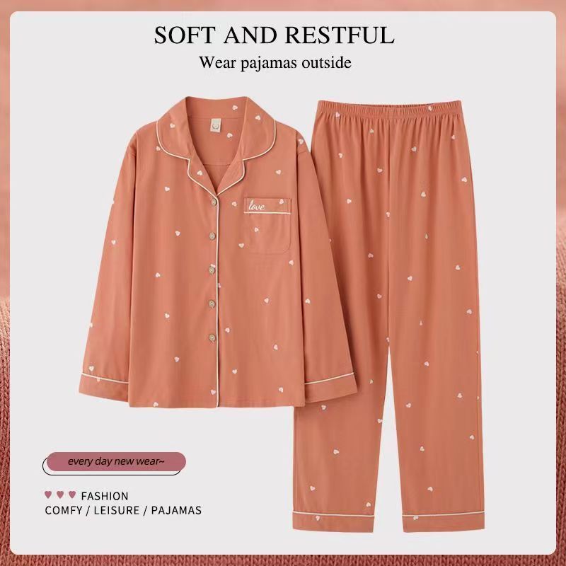 Pijamas 100% algodón de manga larga primavera y otoño ropa para el hogar Otoño e Invierno de las mujeres solapa nueva mamá suelta casual verano