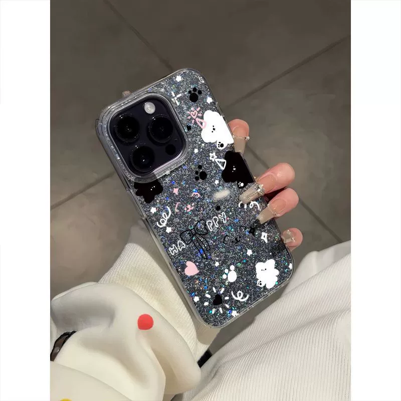 Apple, iPhone16, совместимый чехол для телефона, прозрачные модные ногтевые sequins, 15promax, 14promax