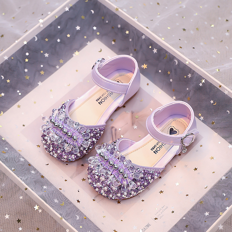 Zapatos de princesa de diamante para niñas 2026 primavera y otoño nuevos zapatos de sandalias de boca superficial zapatos huecos de moda zapatos de cristal para niñas image 4