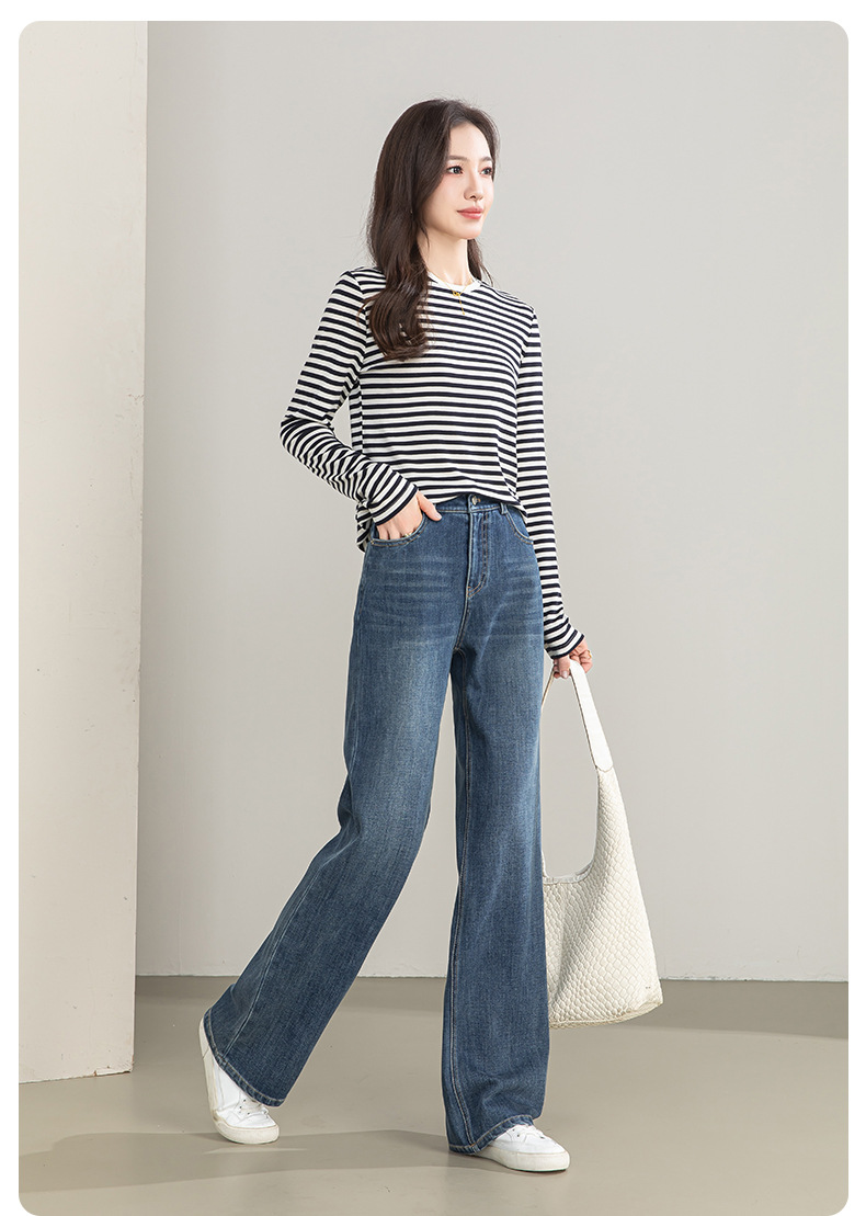Quần jean nữ ống rộng cạp cao chất liệu tencel co giãn 4 chiều — xanh lam chi tiết 19