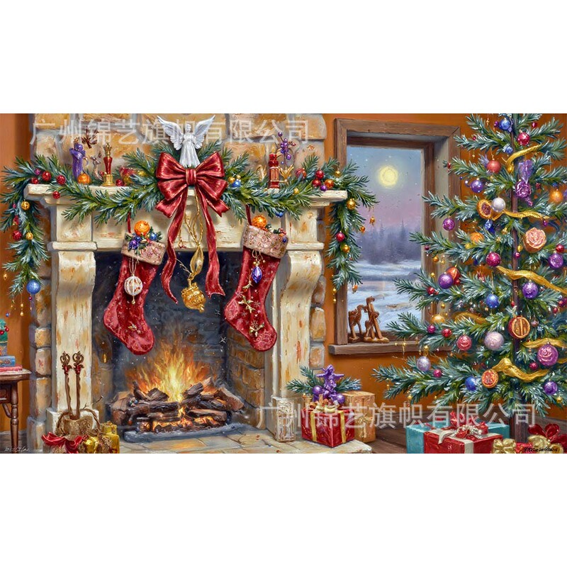 2025 新しいクリスマス背景布サンタクロース雪だるま油絵スタイルバナーホリデーパーティー装飾雰囲気|undefined