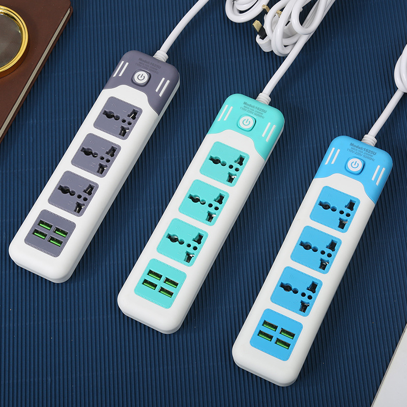 4USB智能多功能办公家用插座彩色可选袋子包装英美欧义乌跨境外贸