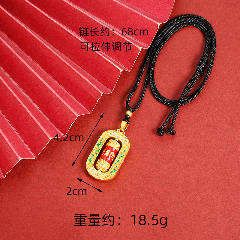 Gufasha oro seis palabras Zhenyan rotor de meridiano vid micro diamantes collar de cuerda negra estilo nacional versátil Yiwu joyería fuente