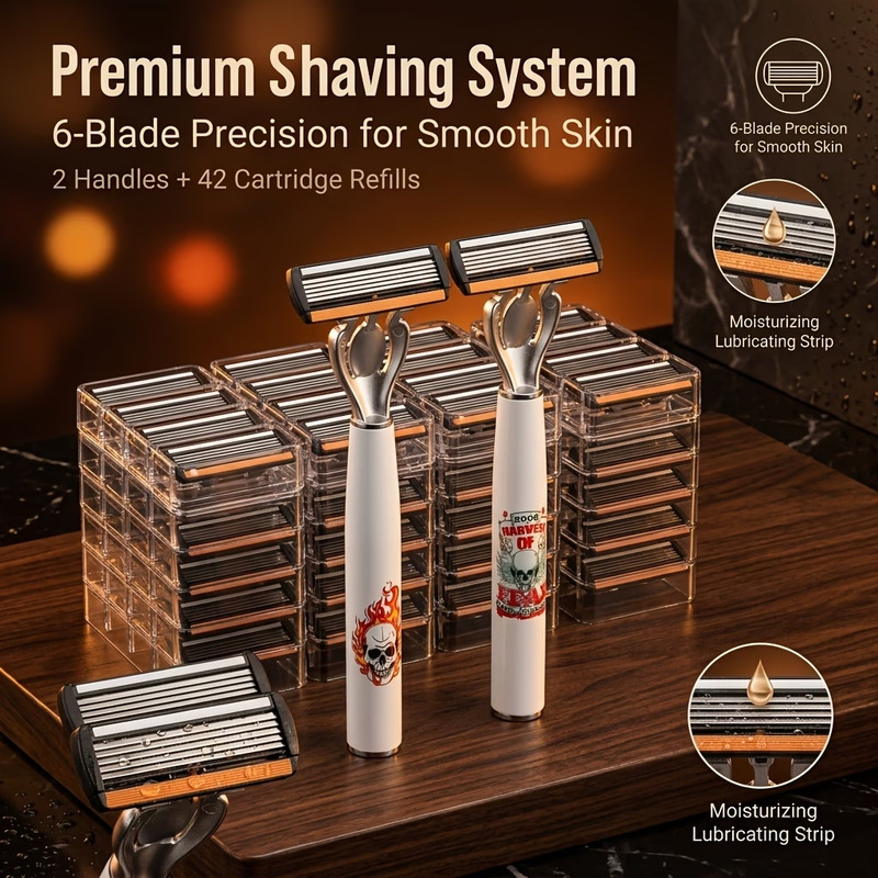 Manual Razor with 6-Layer Blades, Classic Six-Blade Razor, Beard Razor, Cross-Border Wholesale
