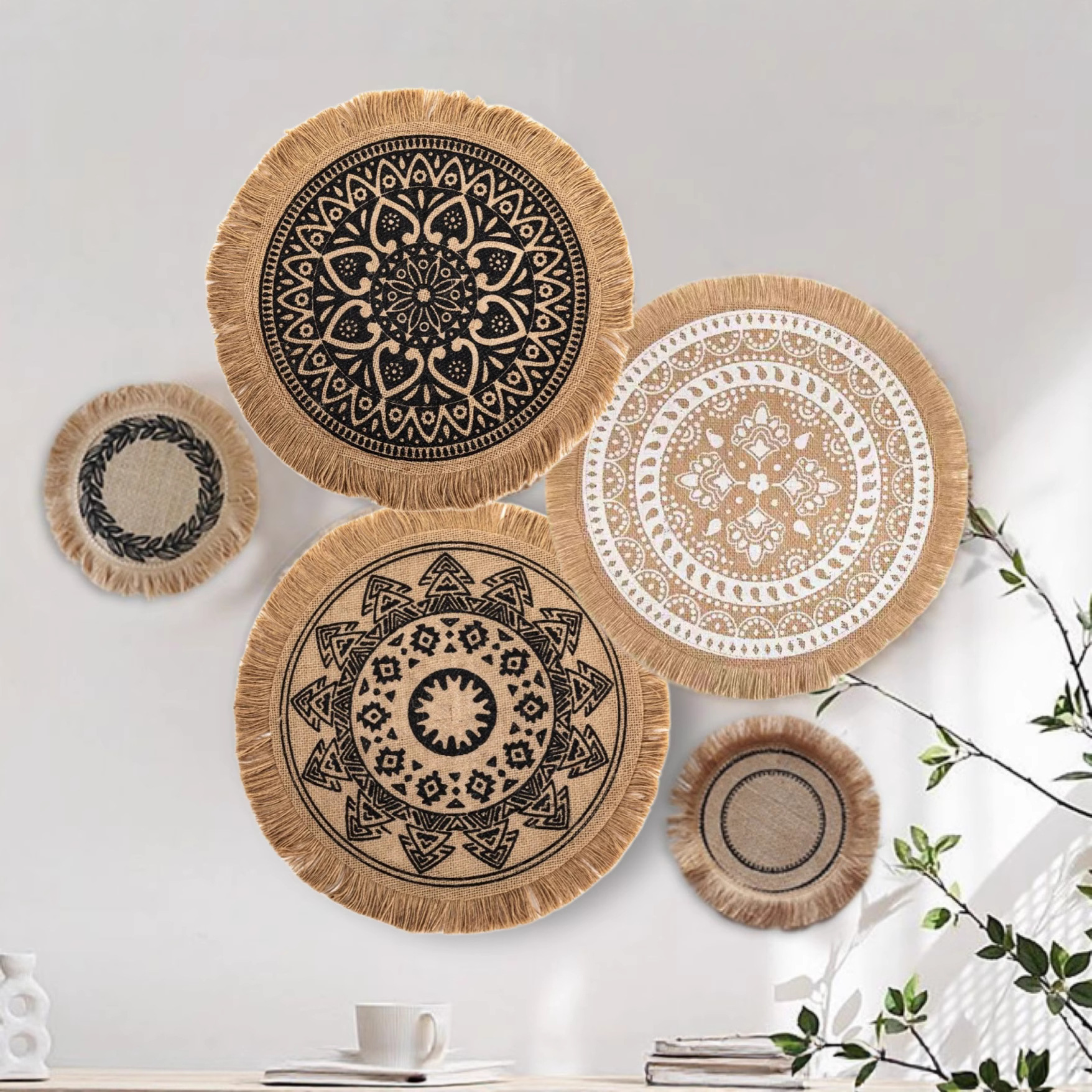 Woven Coasters, Nordic Style Placemats, Cotton and Linen Dining Table Heat Insulation Mats, Photography Props, Home Jute Mats, Handmade