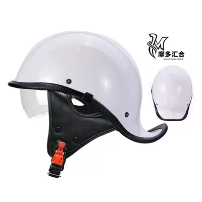 Motosiklet kaskı (dəbilqə) — Electric Motorcycle Helmet Retro Sao Helmet - bright-white-autumn-and-winter-style-transparent-lenses-m