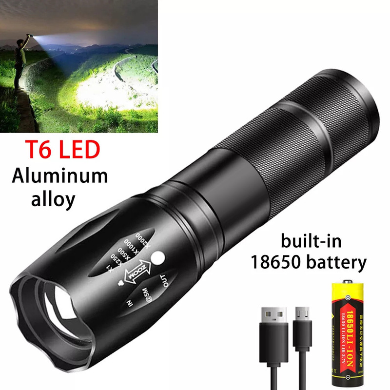 Cross-border T6 aluminum alloy portable flashlight led outdoor long-range USB charging mini zoom strong light small flashlight Cross-border T6 aluminum alloy portable flashlight led outdoor long-range USB charging mini zoom strong light small flashlight
